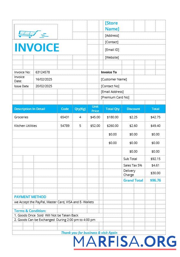 Downloadable Retail Store Invoice Template